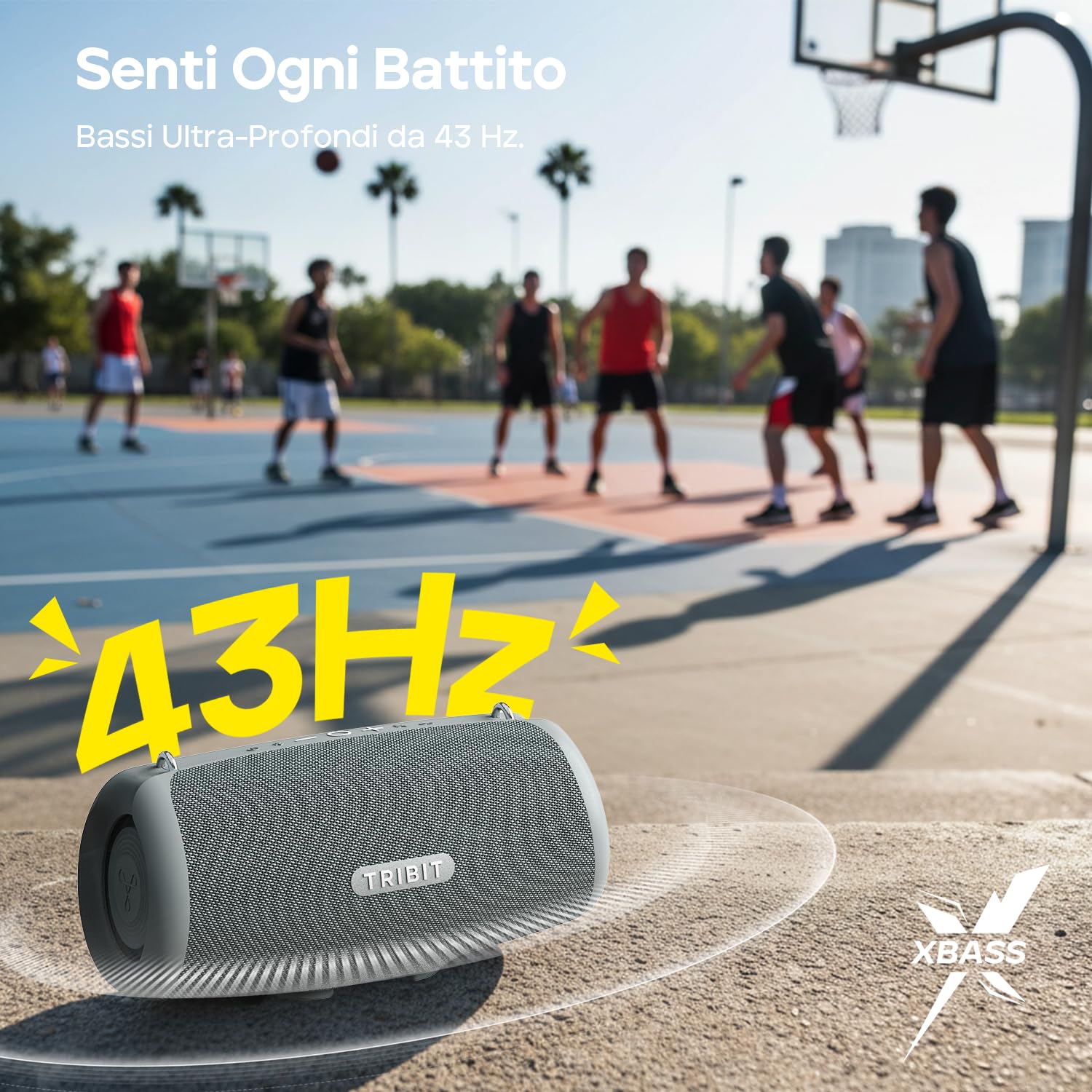 Tribit StormBox Lava Cassa Bluetooth Portatile, 80 W, IP67 impermeabile | XBass, 24 ore, Bluetooth 5.4, EQ personalizzato, TWS, microfono integrato, campeggio, feste, outdoor, grigio