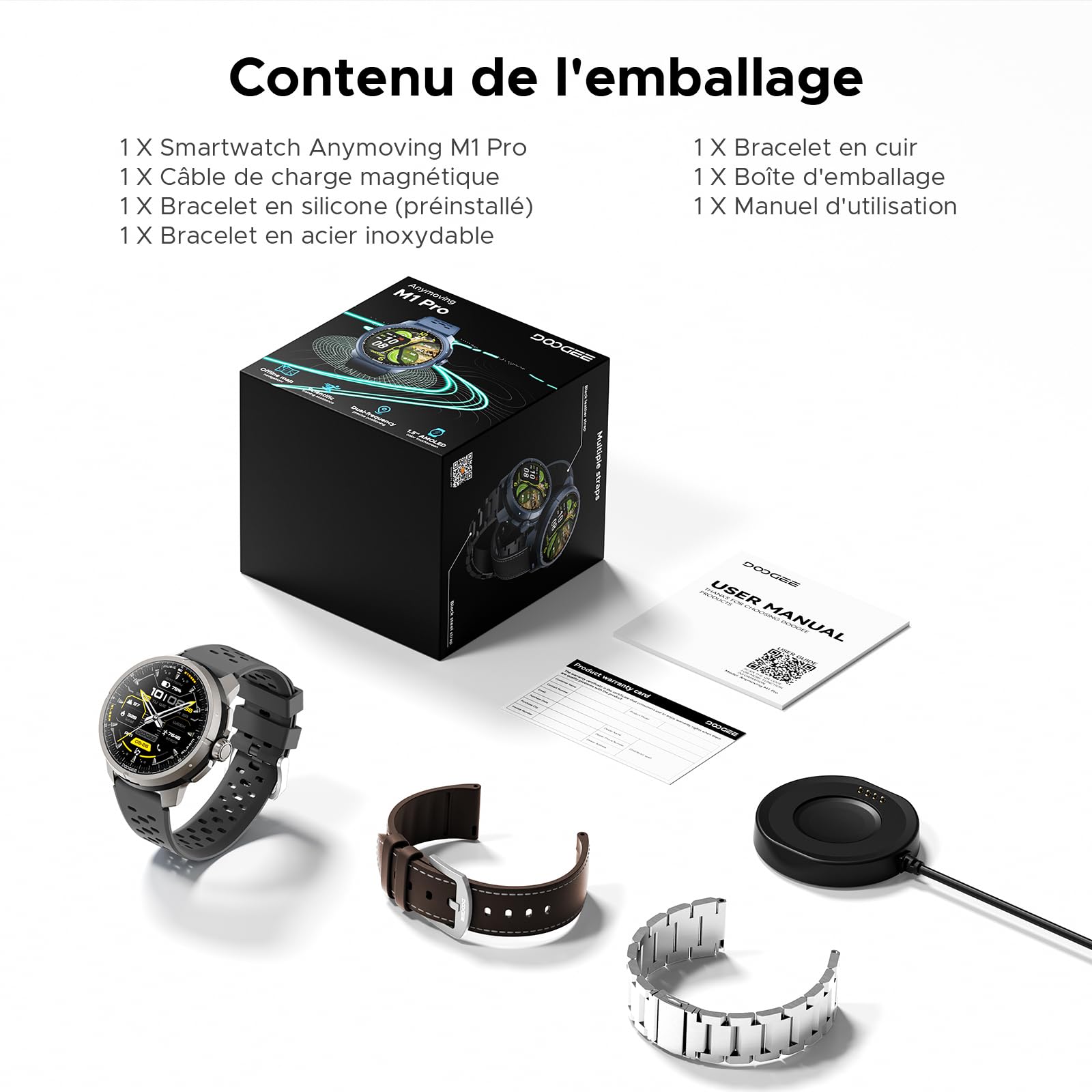 Anymoving M1 Pro Montre Connectée Homme, Écran AMOLED 1,5", GPS Double Bande, 170+ Modes Sportifs, Autonomie 15 Jours, Assistant Vocal IA, Étanche 5ATM, Montre Sport pour l'Extérieur