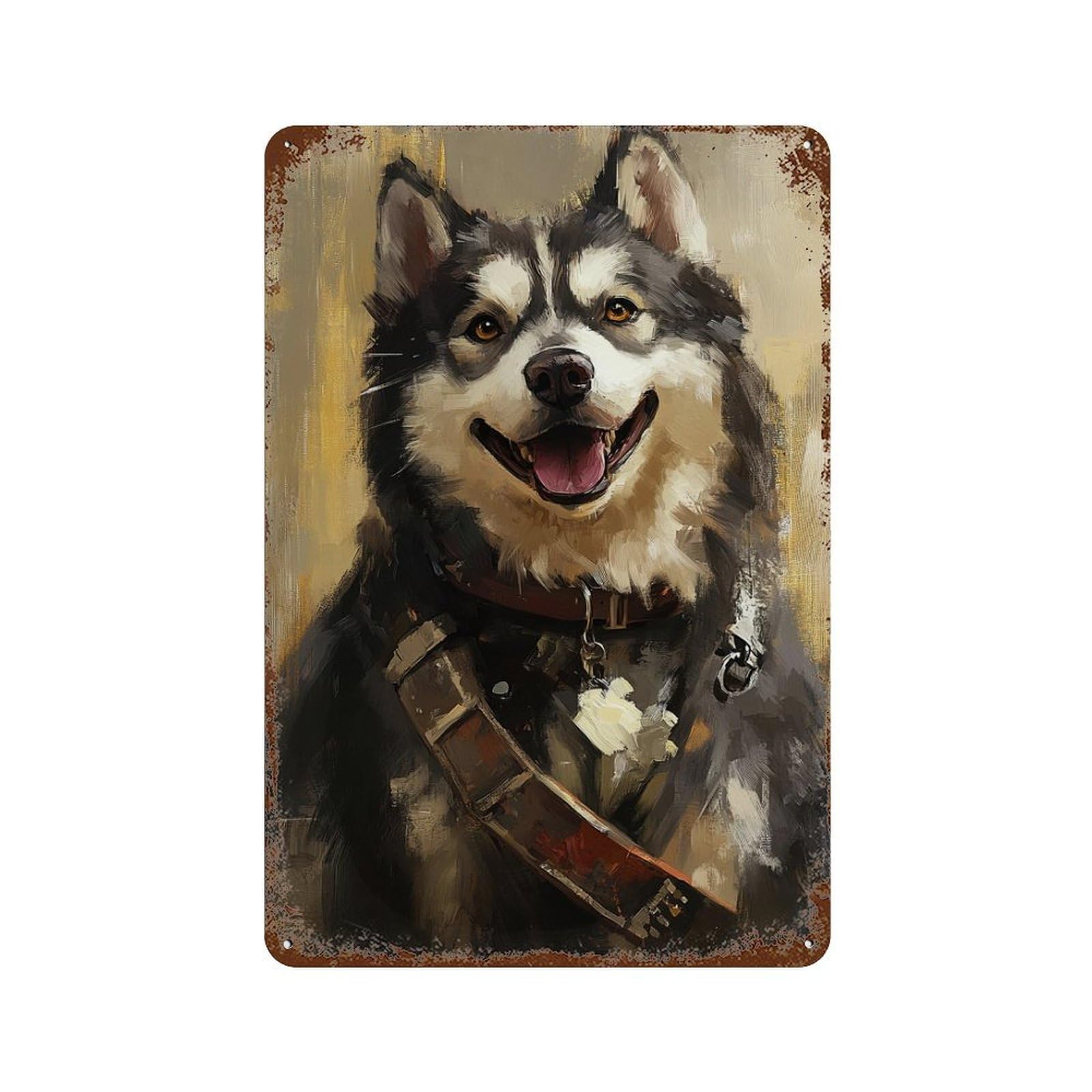Smiling Husky in Armor Retro Metal Sign 11.8"x7.9", Shabby Chic Decor for Bistro, Counter And Cafe Decor