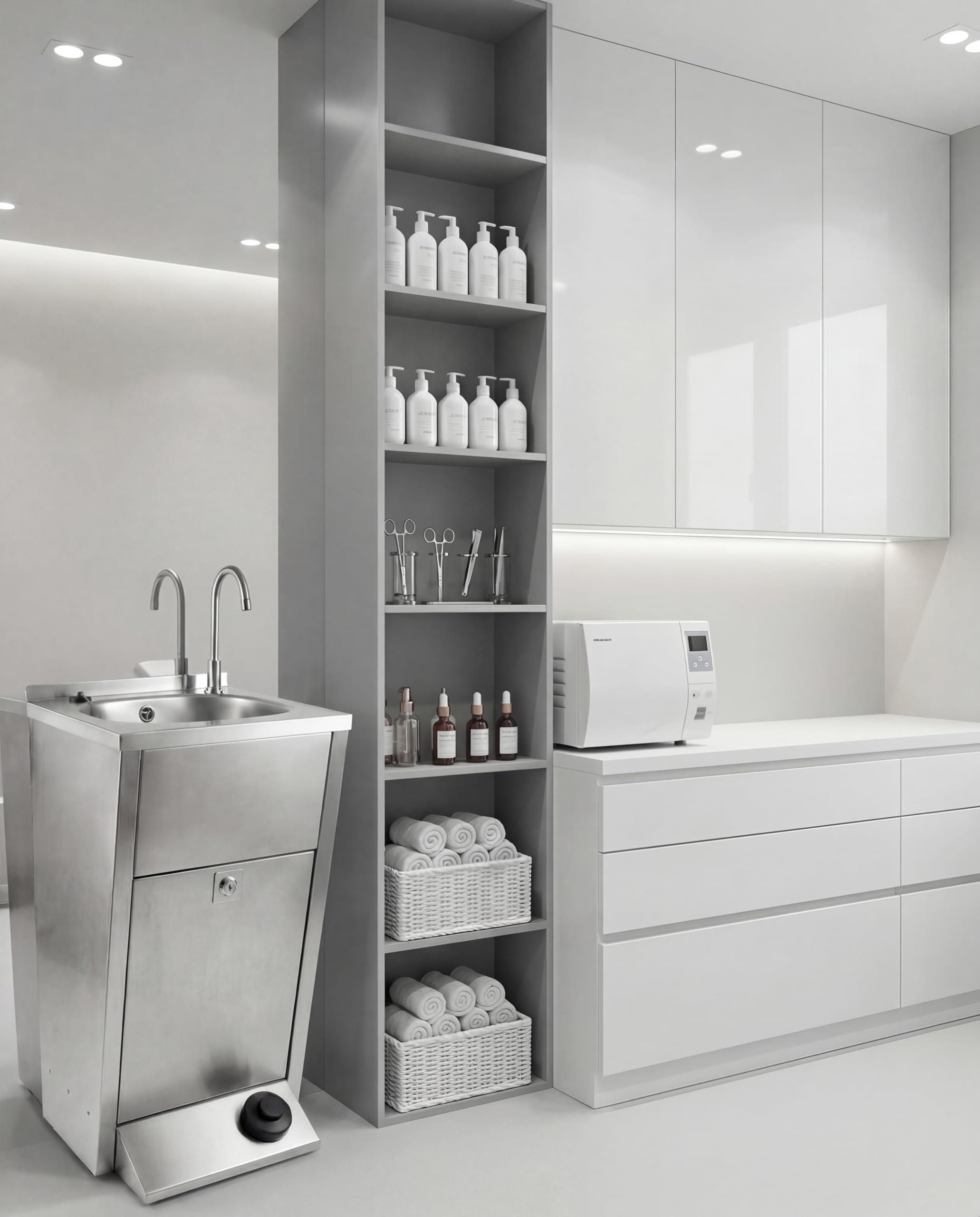 Express Water Silver, Lavandino Lavabo Lavello, Portatile Autonomo Trasportabile, con Serbatoio d'Acqua, in Acciaio Inox, con Comando a Pedale, Certificato per ASL, per Negozi e Studi Medici