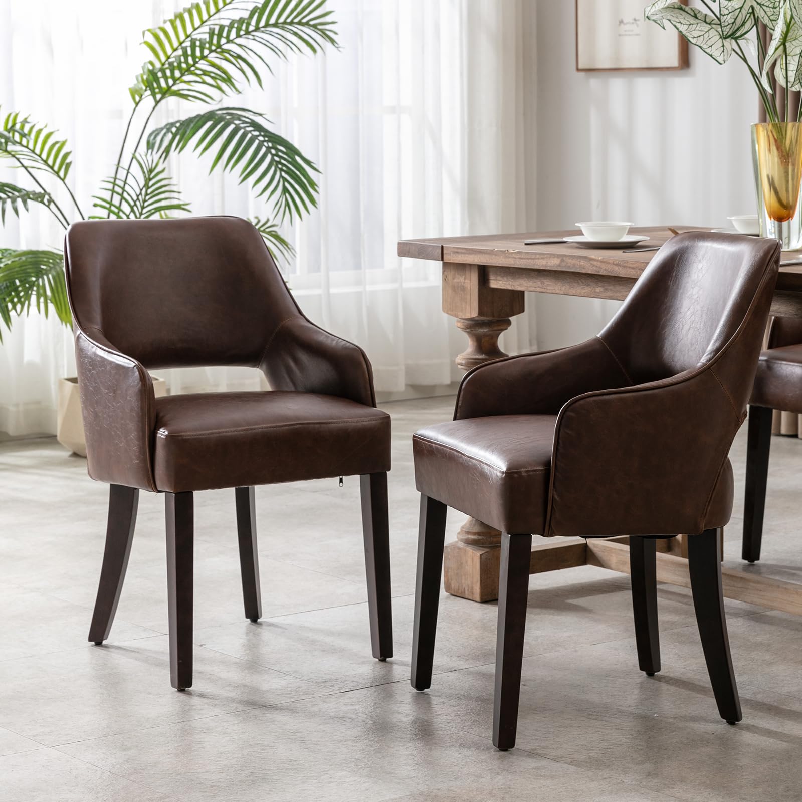 Amazon.com: Kmax PU Leather Fabric Dining Chairs Set of 2 Upholstered ...