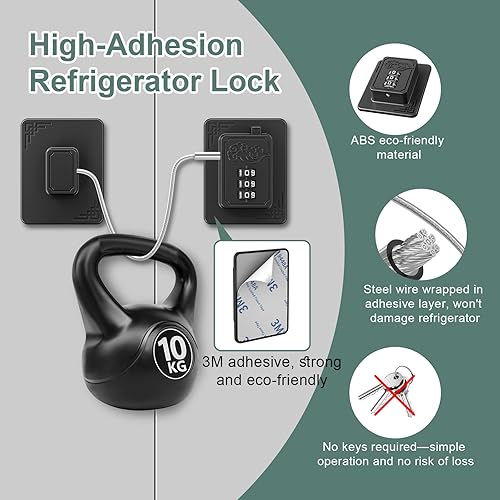 Miniatura 3 de Paquete de 2 cerraduras para refrigerador con contraseña, combinación de cerradura de seguridad a prueba de niños, cerradura de nevera a prueba de