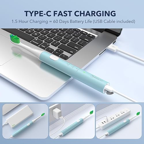 Miniatura 48 de ARISSON Cepillo de dientes eléctrico Sonic para adultos y niños, cepillo de dientes eléctrico de 40,000 VPM, cepillos de dientes eléctricos Azul