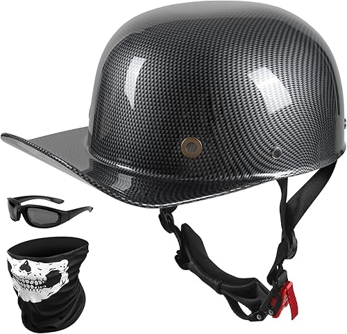 Casco de motocicleta estilo béisbol para adultos, certificado por DOT, medio casco para hombres con hebilla de liberación rápida, diseño retro