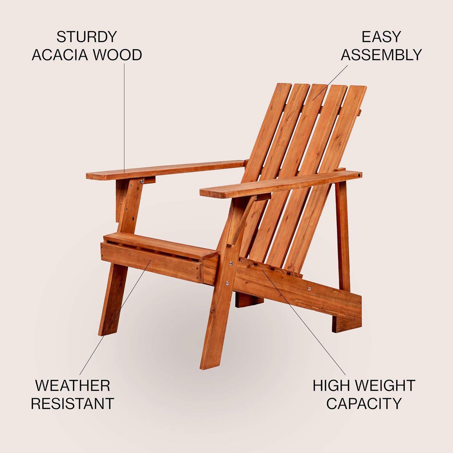 JONATHAN Y PAT1001A Irving Outdoor Patio Modern Acacia Wood Adirondack Chair for Garden, Lawn, Backyard, Pool, Deck, Beach, Firepit, Light Brown