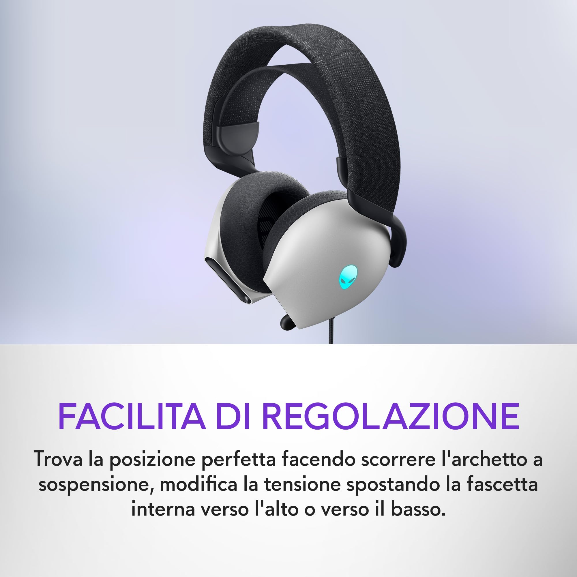 Alienware AW520H Cuffie da Gaming – Cablate con Audio Hi-Res, Dolby Atmos, Microfono Retrattile, Illuminazione RGB AlienFX, Lunar Light