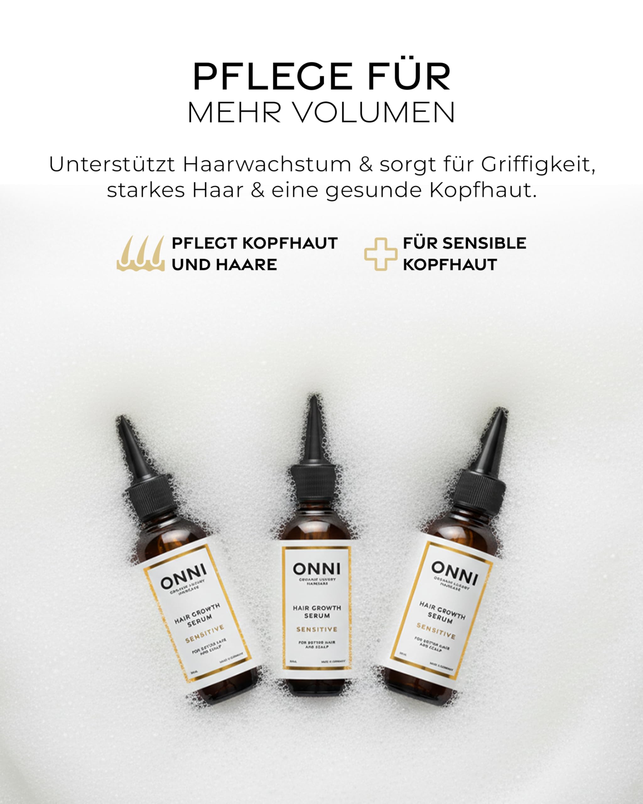 ONNI – SENSITIVE Haarserum Haarwachstum 100ml Reisegröße – Sanfte Haarpflege mit Follicusan & Koffein – Hair Growth Serum stärkt Haarstruktur & Haardichte – silikon-, paraben- & sulfatfrei