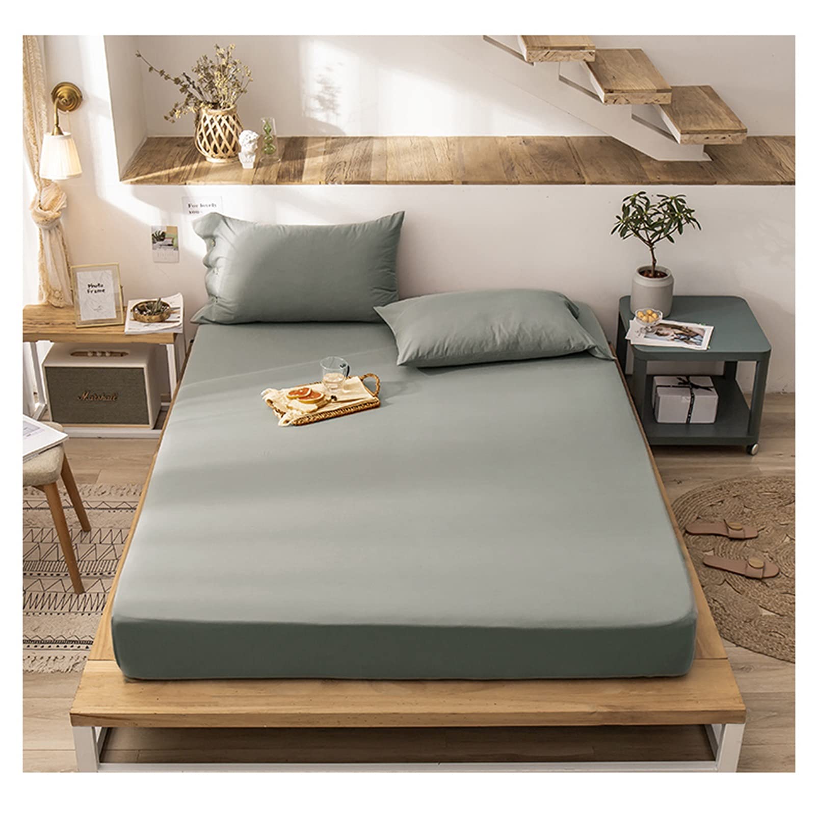 YUDEYU Capa Acolchada Sábanas Ajustables Cubierta De La Cama Tejido De Algodón Agradable For La Piel Cubrecamas Protectores De Colchón Topper ( Color : Green, Tamaño : 120x200cm/high 16-25cm