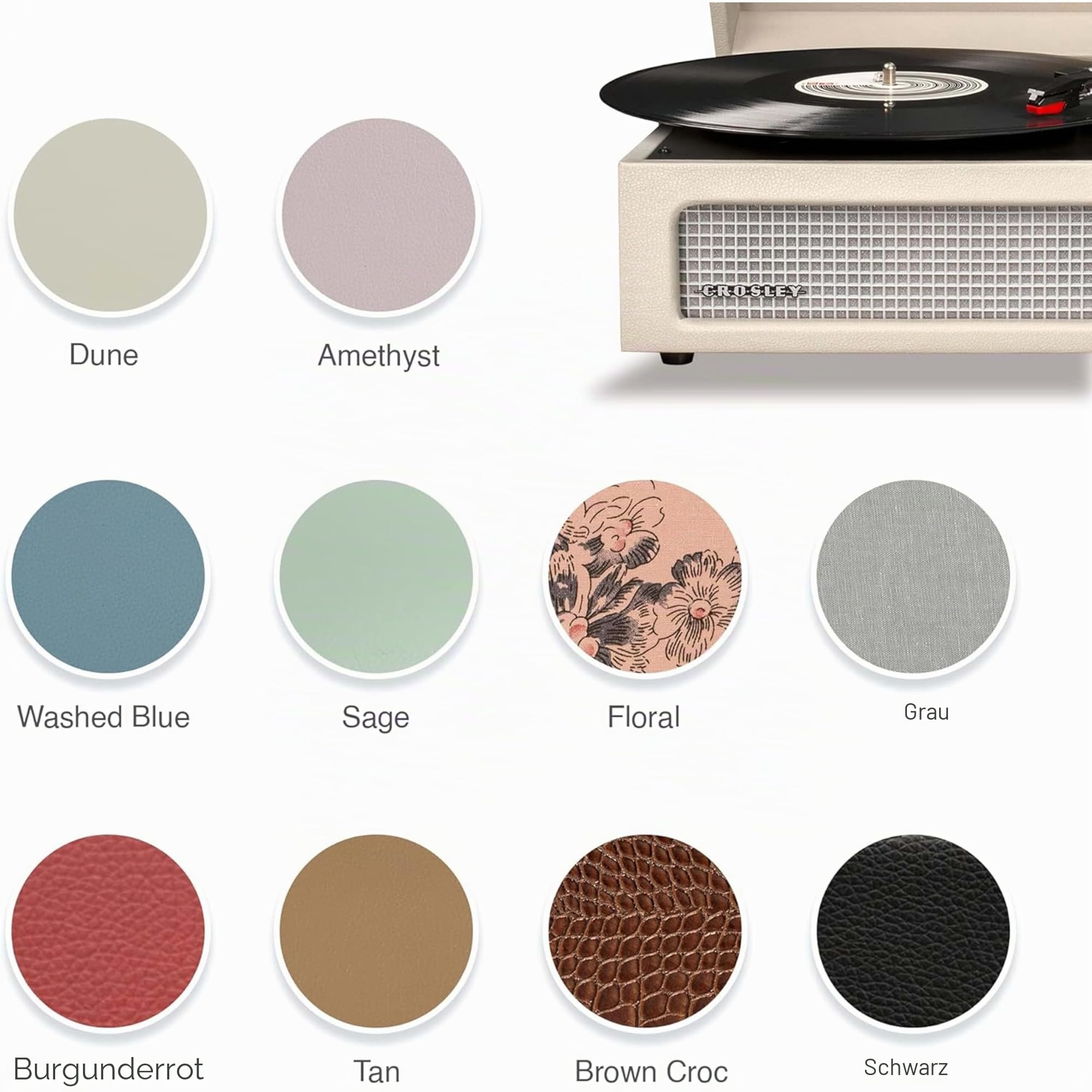 Crosley Voyager Plattenspieler mit 2 Lautsprecher, Bluetooth In & Out und AUX - 3 Speed Retro Schallplattenspieler - Für 7", 10" und 12" Vinyl - Tragbar mit Integriertem Koffer - Blumen