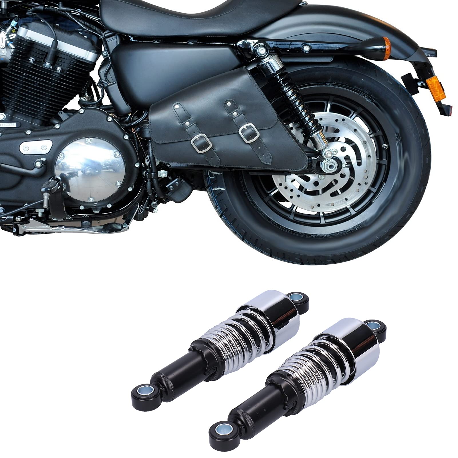 Para Amortyzatorów Motocyklowych 10,5 Cala, Amortyzator Pasujący do XL883 XL883R XL1200R XL1200L(Czarny + chrom)