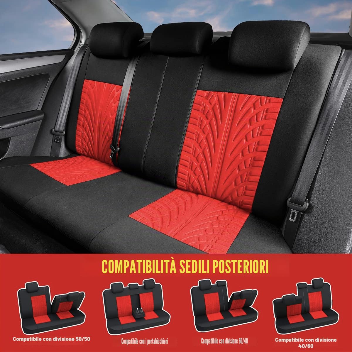 AUTOYOUTH ricamo pneumatico Lines coprisedili per auto piatto panno in tessuto, due tonalità colori trendy accessori auto universale adatto per la maggior parte per auto, SUV, camion