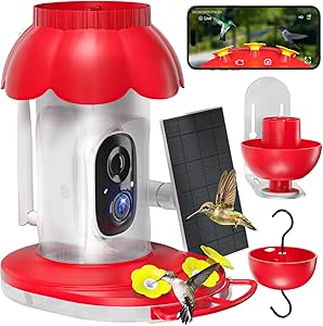 Upgrated Solar Hummingbird Feeder with Camera for Outdoors, Instant Notifications, AI Identify Bird Species, Double Ant Moat, Bee Proof, 3 Feeding Ports Hummingbird Feeders for Garden, Yard asin的图片
