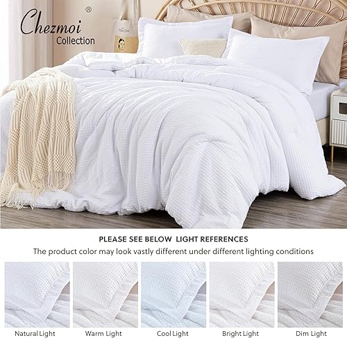 Miniatura 5 de Chezmoi Collection Wilmer - Juego de edredón de 3 piezas de tejido gofre, suave y acogedor para todas las estaciones, tamaño King, color blanco