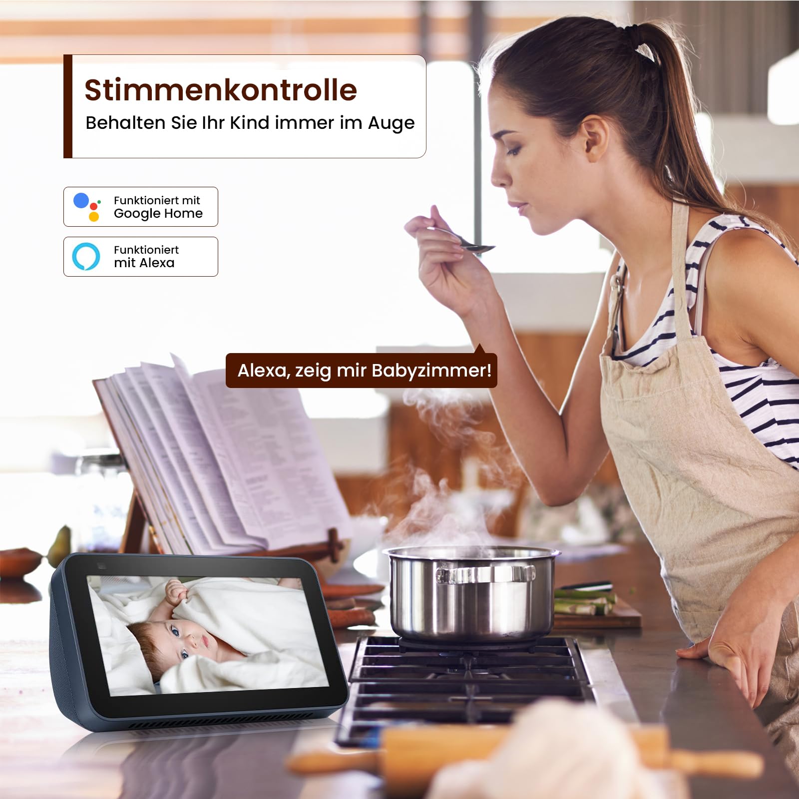 AMOROM WLAN Überwachungskamera Innen 360°, KI-Kamera Überwachung mit Benutzerdefinierte Szenariowarnungen(Reduzieren Sie Fehlalarme), Funktioniert mit Alexa, 2,4G WiFi, 4 Stück