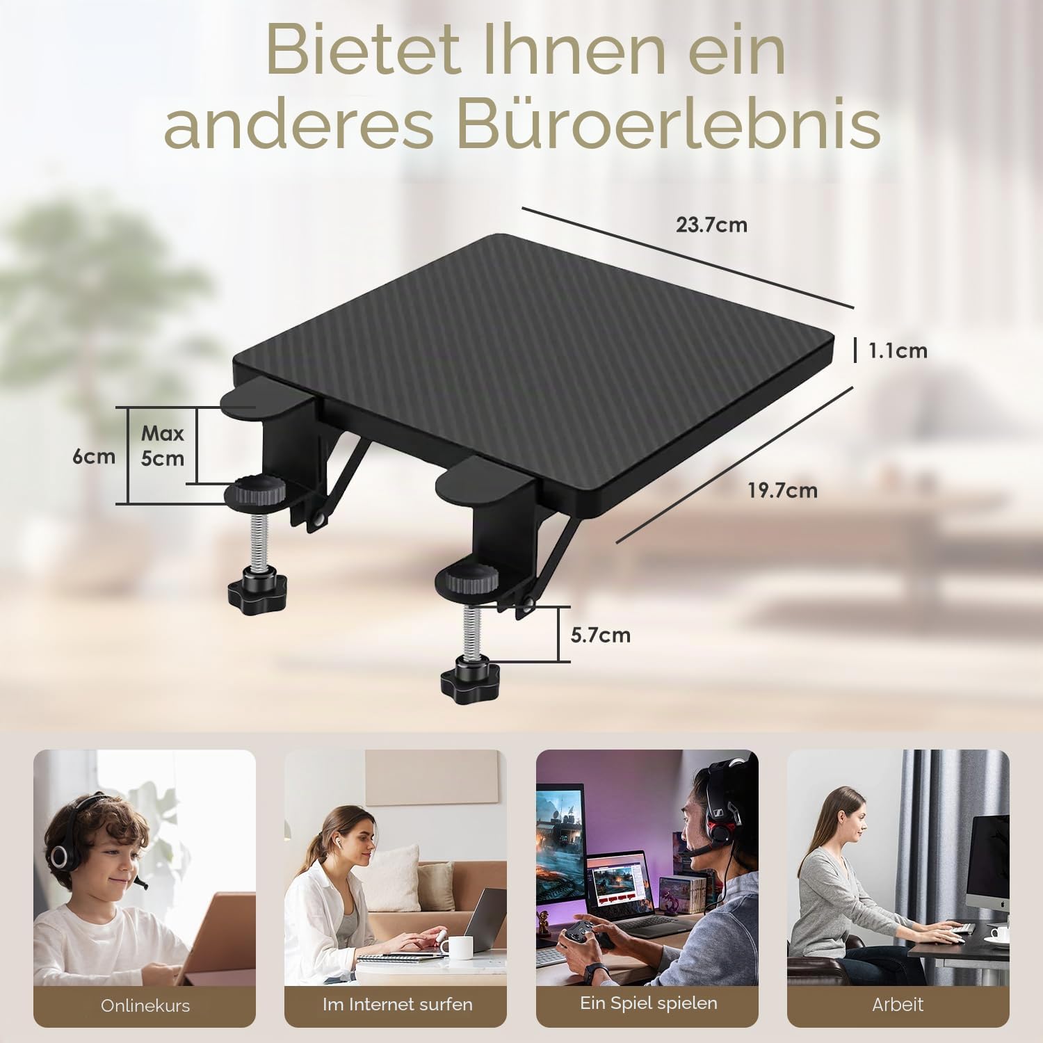 Ergonomische Schreibtischverlängerung, Computer Armlehne für den Schreibtisch, 90° Faltbare Handgelenkstütze, Computer Tischverlängerung für Tisch, Schreibtisch, Büro ((20x24cm/7,87x9,45 Zoll))
