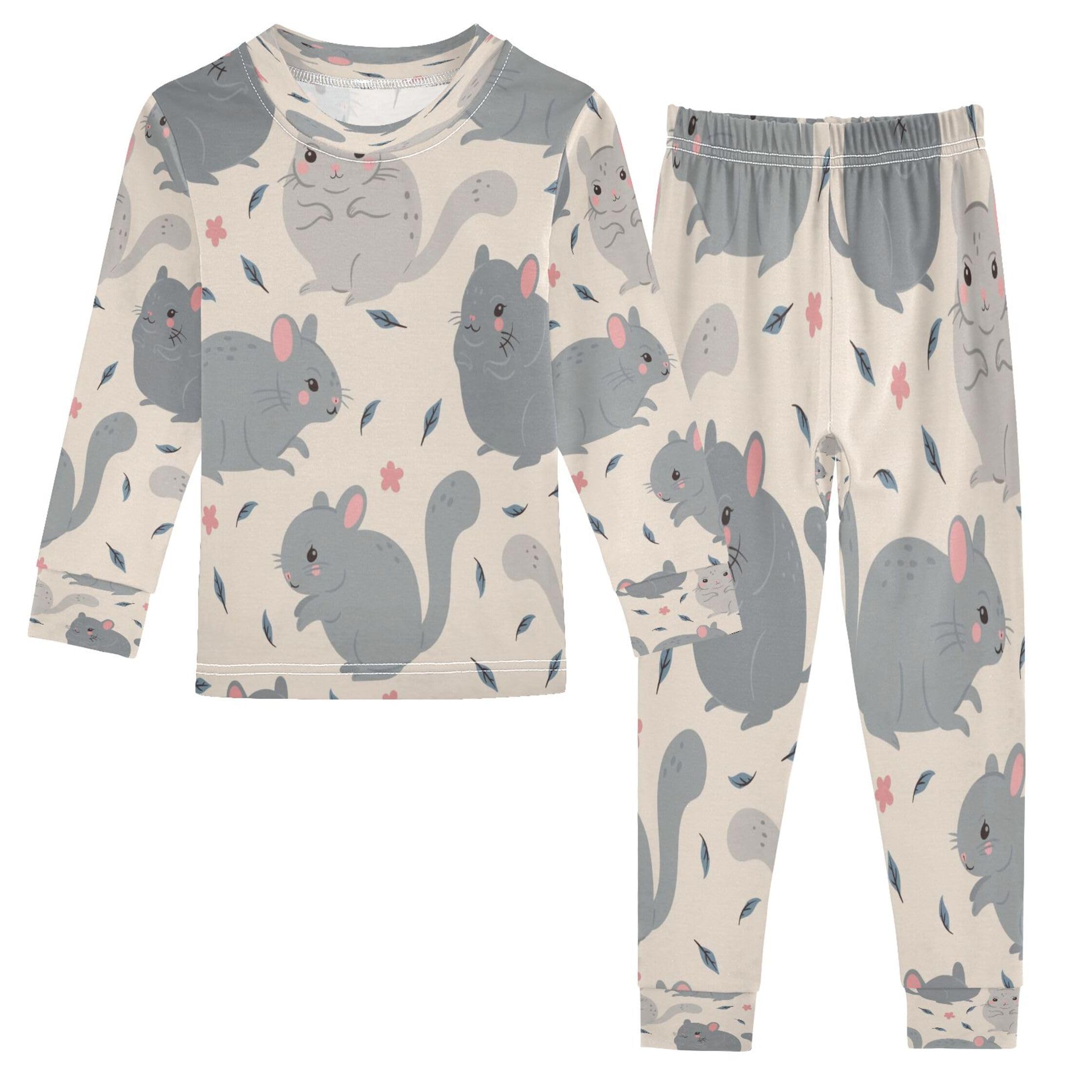 Vozoza Cute Chinchillas Beige Pajama Sets Long Sleeve Top with Pants Cotton Soft Sleepwear 2 Piece Pjs Set Size 5T