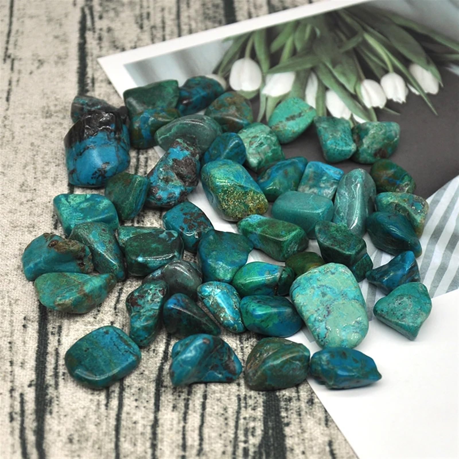 AtkitS Hermoso Grava de crisocola Natural, tamaño de Muestra, Piedras caídas Irregulares, Cristales curativos de Reiki, Mineral de Cuarzo, decoración del Acuario del hogar (Size : 200g)
