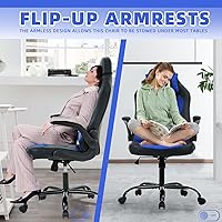 Vista 3 de Silla de computadora, silla de oficina para videojuegos, silla de escritorio de respaldo alto con altura ajustable, silla de computadora de piel