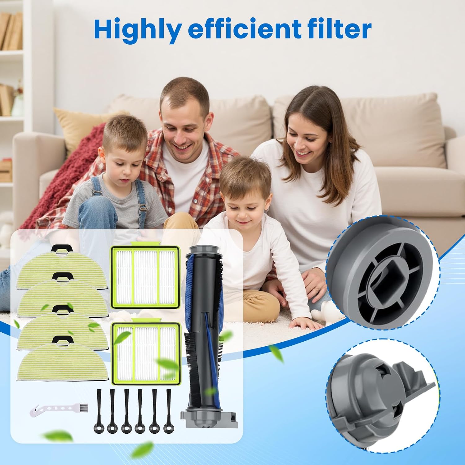 Roller Brush Filter Mop Compatible with Shark RV2000WD RV2001WD RV2002WXUS RV2002WD RV2001DRUS AI VACMOP Robot Vacuum, Accessories Part includes 1 Main Brush, 2 Filters, 4 Mop Pads, 6 Side Brushes