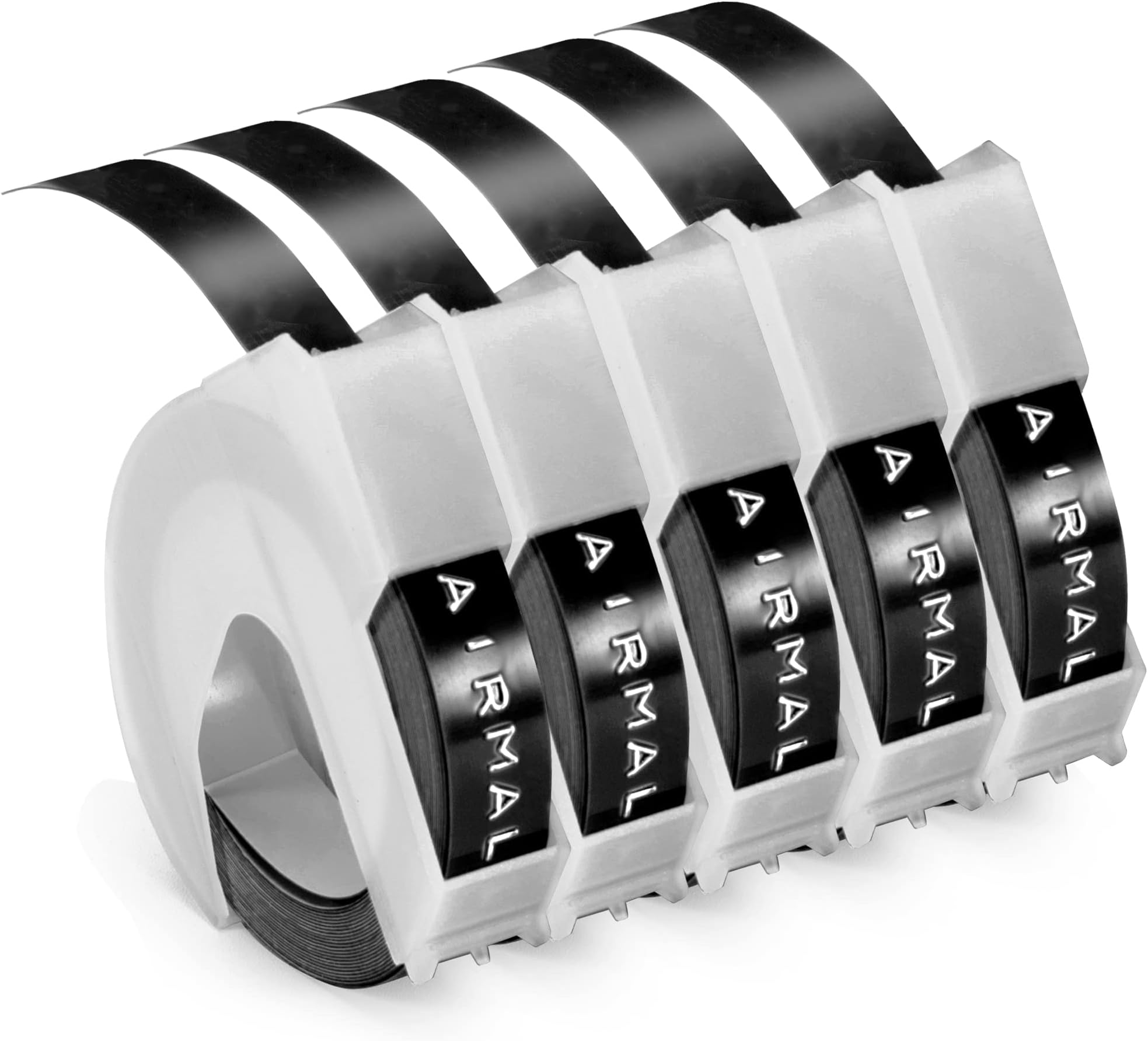 Airmall Black Embossing Tape Replace for Dymo Omega Label Tape Black 9mm 3D Vinyl Self-Adhesive Embossing Labels Compatible with DYMO Omega Junior Embossing Label Makers, 5-Roll