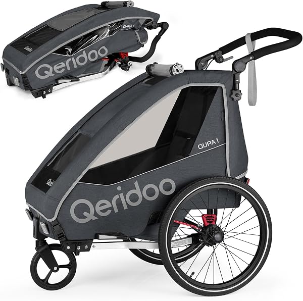 Qeridoo QUPA 1 | Fahrradanhänger 1 Kind | Kinder Fahrradanhänger mit Blattfederung & Handparkbremse | Jogger Kinderwagen | Kinderfahrradanhänger | Kinderbuggy | Fahrrad Anhänger Kinder - 1