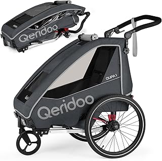Qeridoo QUPA 1 | Fahrradanhänger 1 Kind | Kinder Fahrradanhänger mit Blattfederung & Handparkbremse | Jogger Kinderwagen | Kinderfahrradanhänger | Kinderbuggy | Fahrrad Anhänger Kinder