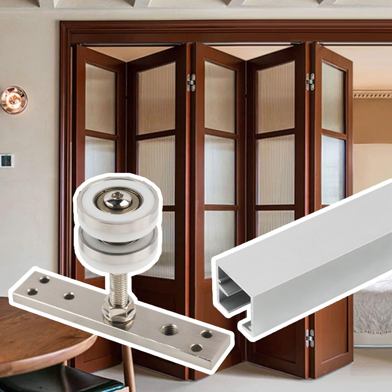 Renlxfi One Color Pocket Accordion Door Hardware And Track 13 12 9 6 5 4 Ft, Bi-Folding Sliding Barn Door Hardware Kit For 4 Doors, Room Divider Door Rail Channel(126In/320 Cm For 4 Doors)
