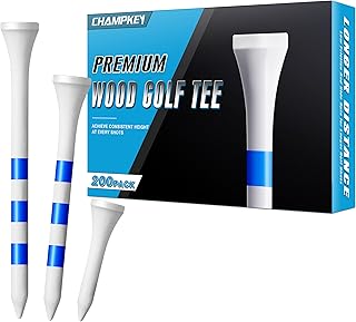 CHAMPKEY Premium Wood Golf Tees 200 Count - 3 Line Marking System Golf Wood Tees - Achieve Consistent and Long Distance Shot