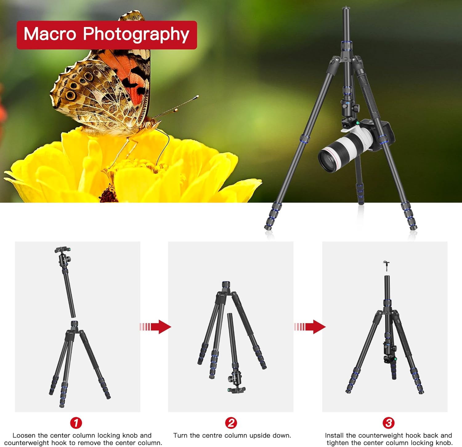 Camera Tripod, Manbily 74" Aluminum Travel Tripod Monopod Stand for Camera DSLR Phone, 360° Ball Head w Handle and Extra 1/4" QR Plate, Payload 17.6lbs, Compatible with Canon Nikon Sony