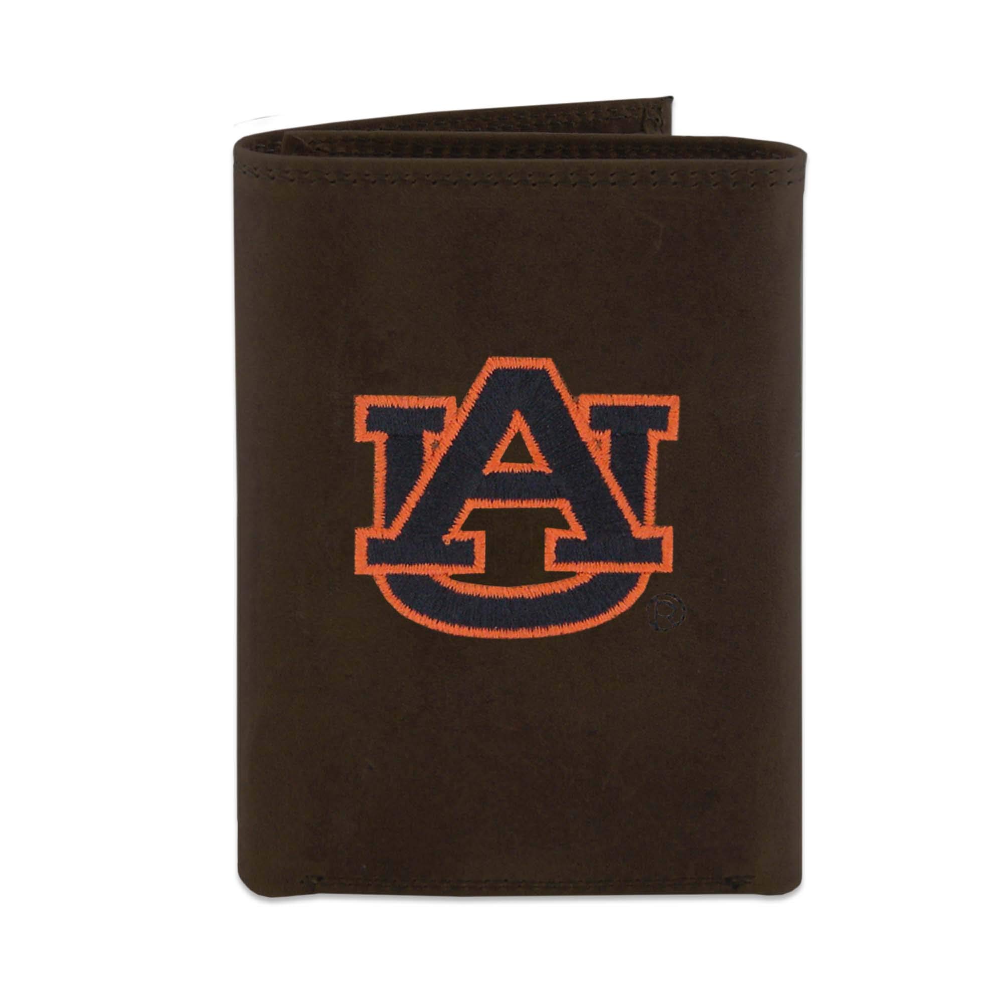 NCAA Auburn Tigers Zep-Pro Crazyhorse Leather Trifold Embroidered Wallet, Light Brown