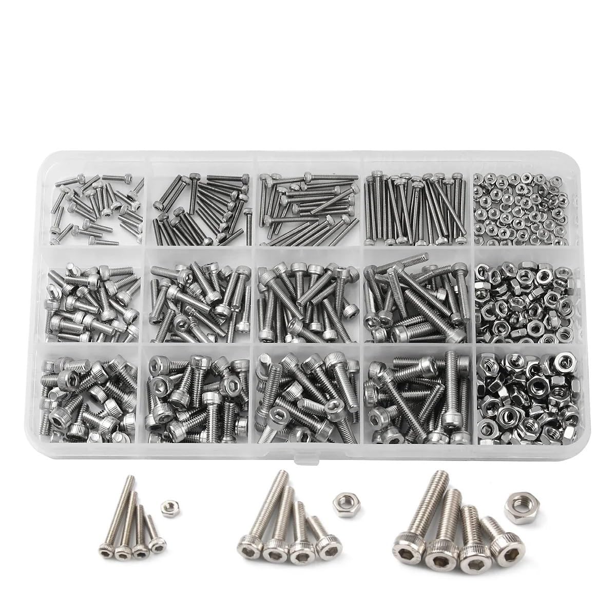 Zkensh-Bolts 440pcs 304 Stainless Steel Hex Button Socket Head Cap Screw Assortment Kit - M3 M4 M5 Metric Nut Bolt Set, Widely Used