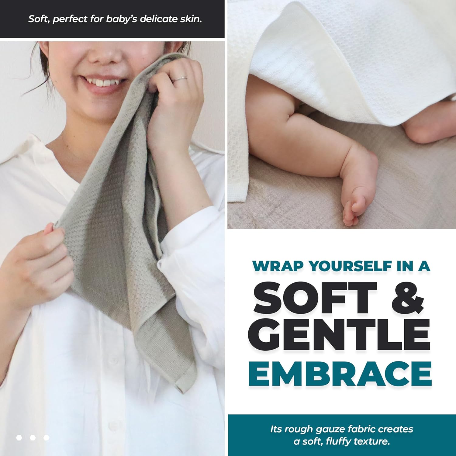 Soft Honeycomb Design Weave Towel – 100% Cotton, Absorbent, Quick-Drying, Osaka-Made, Two-Layer Structure with Coarse-Gauze Back Set of 6 (Olive)