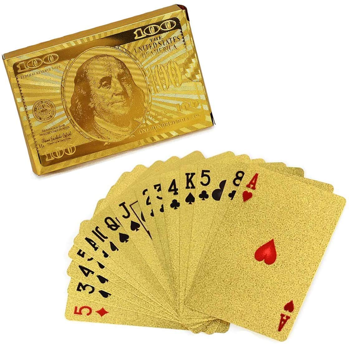 Waterproof Plastic Playing Cards, PVC Poker Table Cards Classic Magic Tricks Tool Deck,Use for Party and Game (54pcs) (Golden)