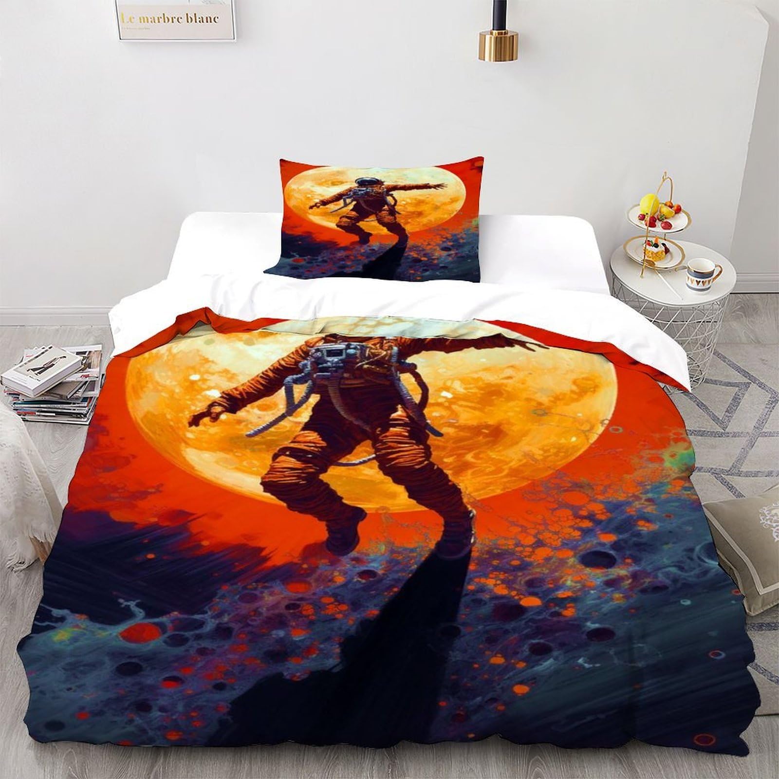 Parure de lit infroissable housse de couette astronaute 135x200 fermeture éclair