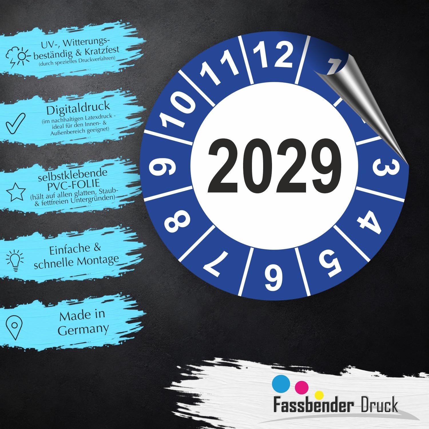Hochwertige Prüfetiketten JAHRESPLAKETTE 2029 Ø 40mm - Selbstklebende PVC-Folie - Wartungsetiketten für Prüfung - Prüfplakette für Prüfungsnachweis (500 Stück)