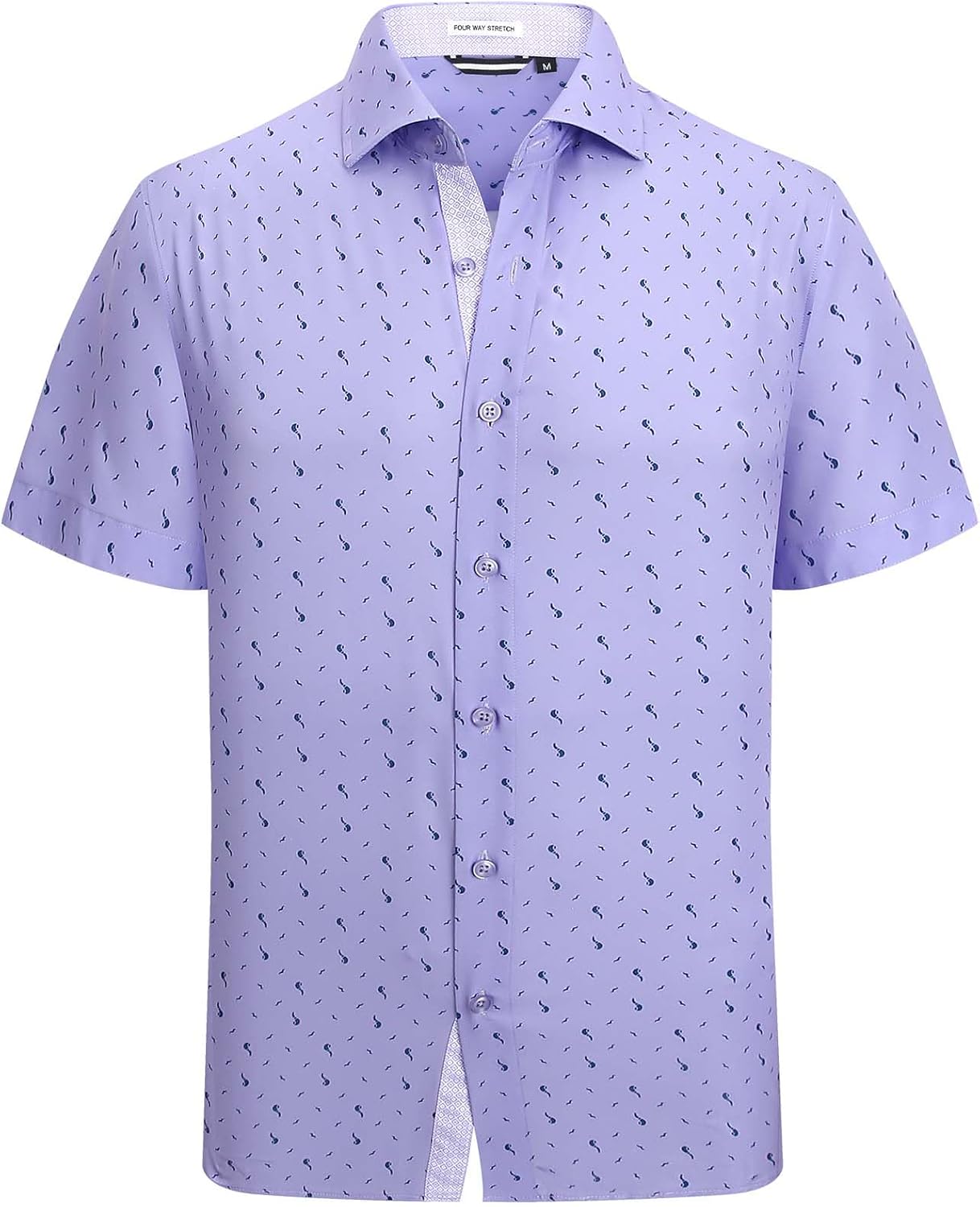 WARHORSEE Mens Printed Dress Shirts Wrinkle Free 4-Way Stretch Lightweight Summer Short Sleeve Button Down Shirts for Men