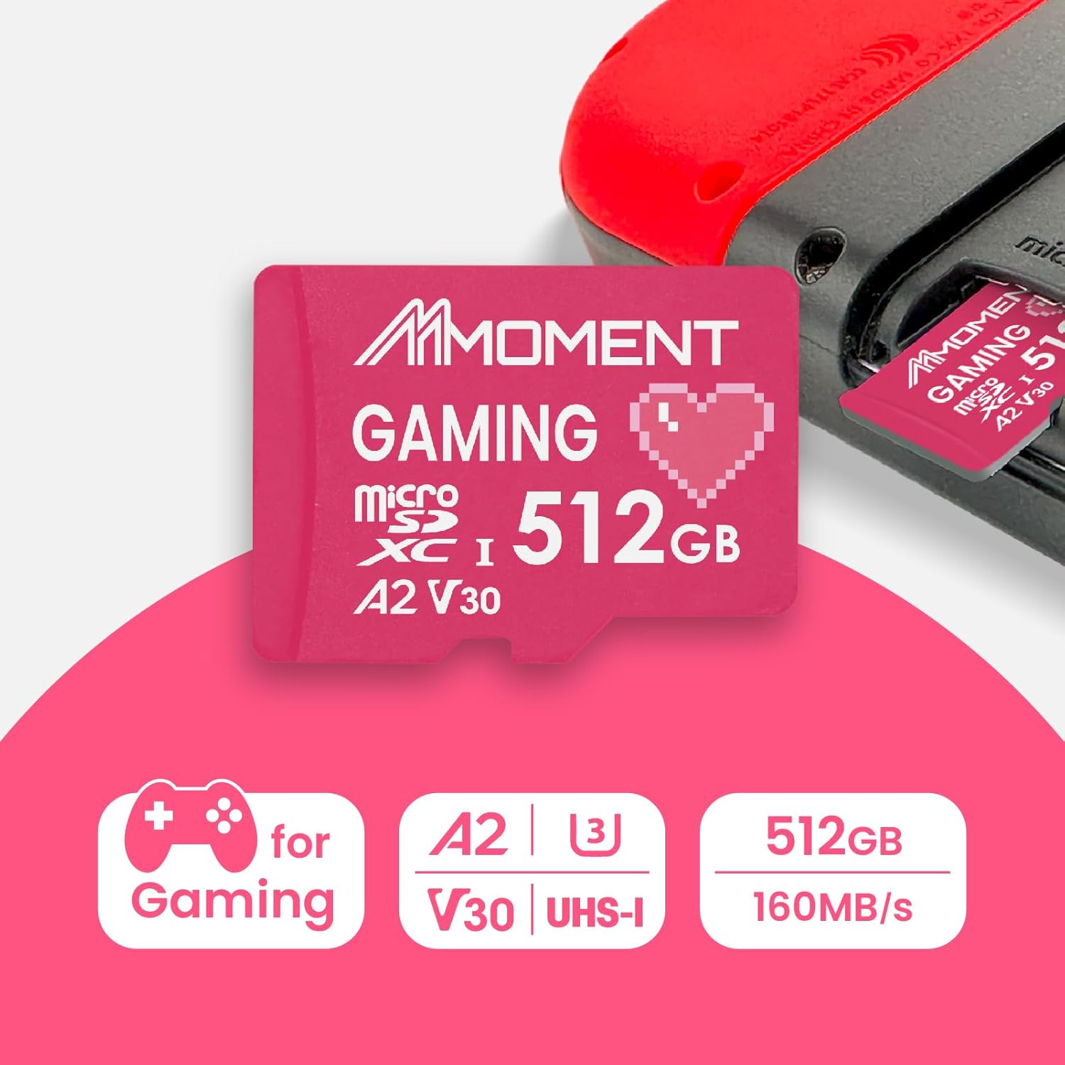 MMOMENT 512GB Gaming Memory Card, Micro SDXC Card, A2, UHS-I, U3, V30, Class10, Up to 160MB/s Read and120MB/s Write Speed (MM23 PRO)