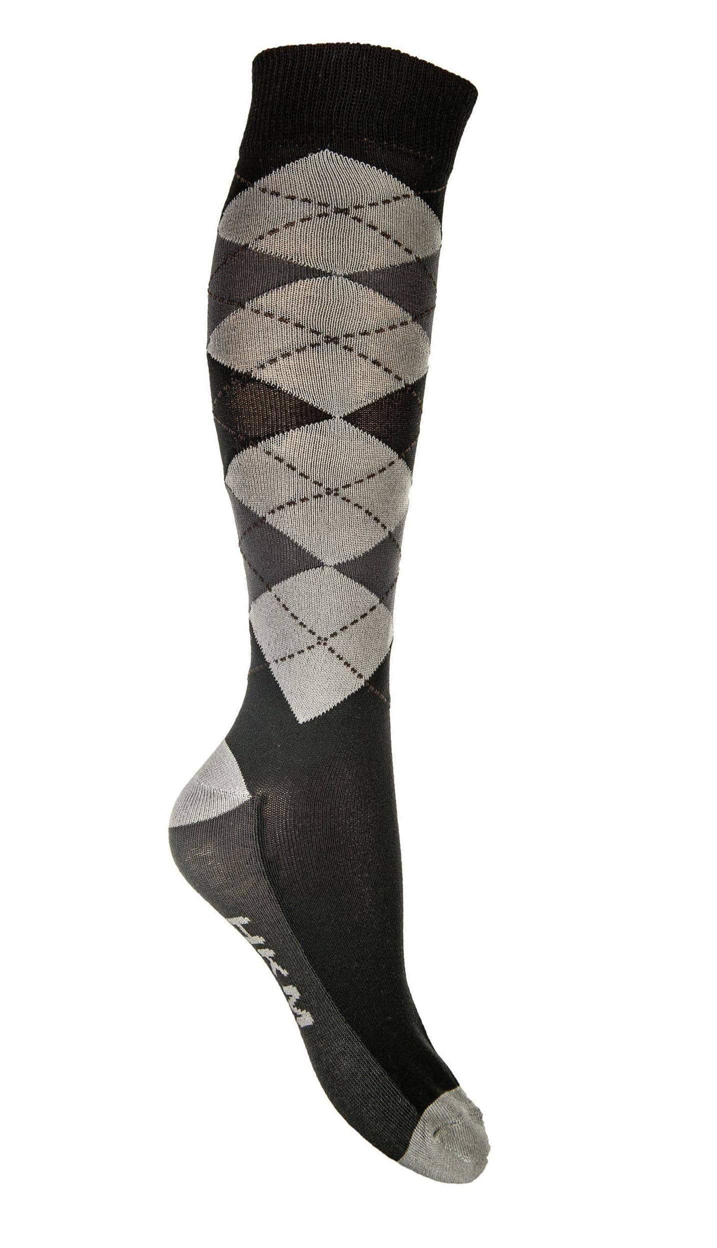 HKM Riding Socks-Diamond Check Classico-Dark Blue/Orange - Size 35-38 (popular)