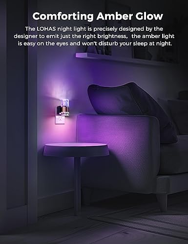 Miniatura 5 de Paquete de 2 luces nocturnas para enchufar a la pared, que cambia de color, con enchufe giratorio, sensor de luz crepuscular y brillo ajustable,