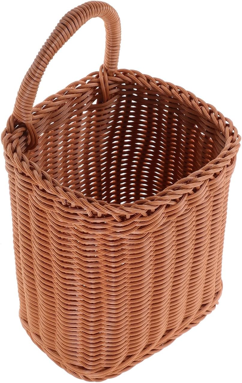 Angoily Hanging Wicker Basket, Hand-Woven Storage Basket, Wall Flower Basket, Fruit Vegetable Rattan Box Organizer Laundry Bins for Plants Key Sunglasses Door Rustic Decor (11X7.07X5.7 Inch) Thumbnail