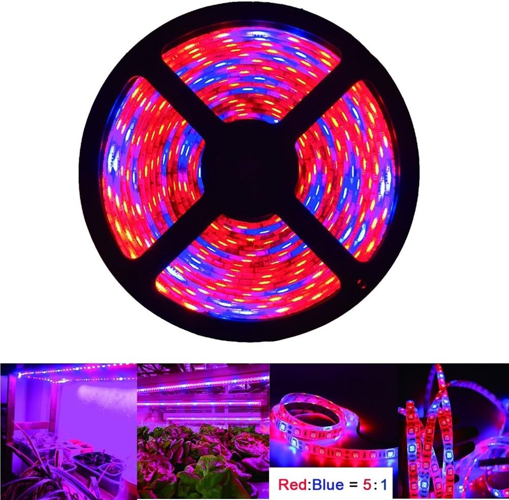 Plant Grow LED Light, OUEVA 16.4ft/5M 5050 SMD Waterproof Full Spectrum Red Blue 5:1 Growing Lamp for Aquarium Greenhouse Hydroponic Plant, Garden Flowers Veg Grow Light