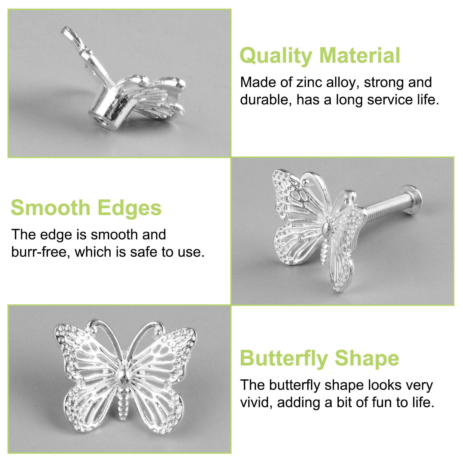 UFURMATE Butterfly Drawer Knobs, 6Pcs Zinc Alloy Cupboard Pull Handles Beautiful Silver Handles for Decorating Drawer Cabinet,Closet - Image 4