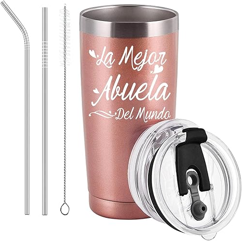 La Mejor Abuela Del Mundo - Vaso de viaje, regalos de Abuela en español, regalos de cumpleaños y día de la madre para la abuela, 20 onzas, oro rosa