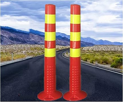 HAIXHX 30 Inch Traffic Cones Heavy Duty, Barrier Reflective Tape Parking Post with Expansion Bolts,Construction Driveway Barrier Cones Color Red, Size 2 Pack