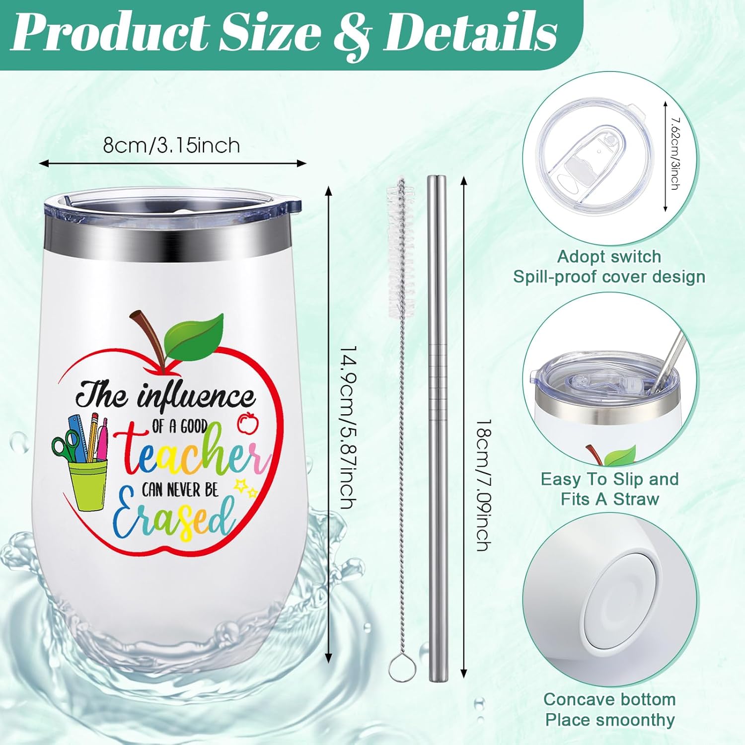 6 Pcs Teacher Appreciation Gifts Bulk Teacher Valentines Gifts 16oz Stainless Steel Tumbler Cup with Lid and Straw for Women Men Back to School Valentine's Day Party - Image 2