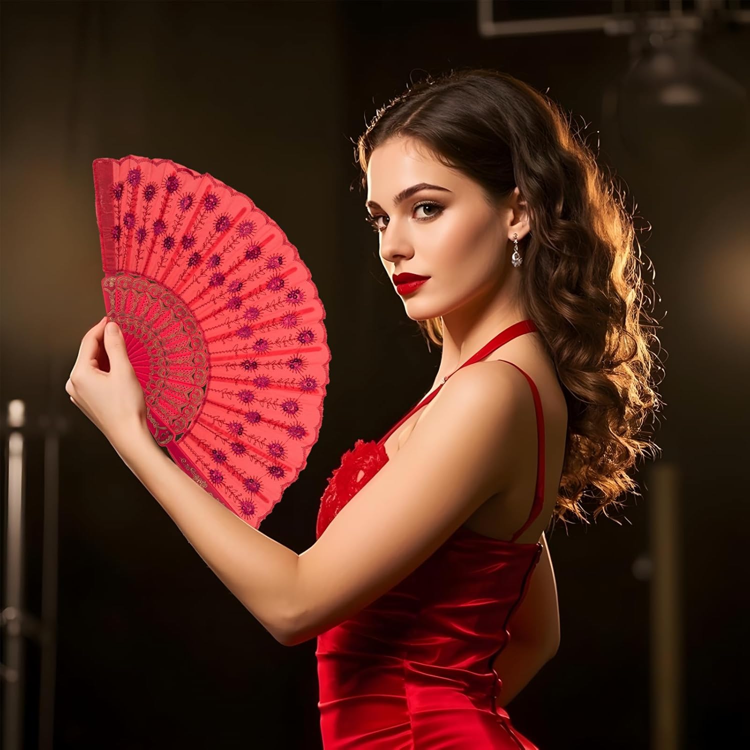 QIRMIZI 30 Pcs Dance and Event Fans – Handheld Spanish Hand Fans for Women – Foldable Bulk for Parties, Weddings, Church, Music Festivals, Carnivals, EDM Events Decor,Deep Pink