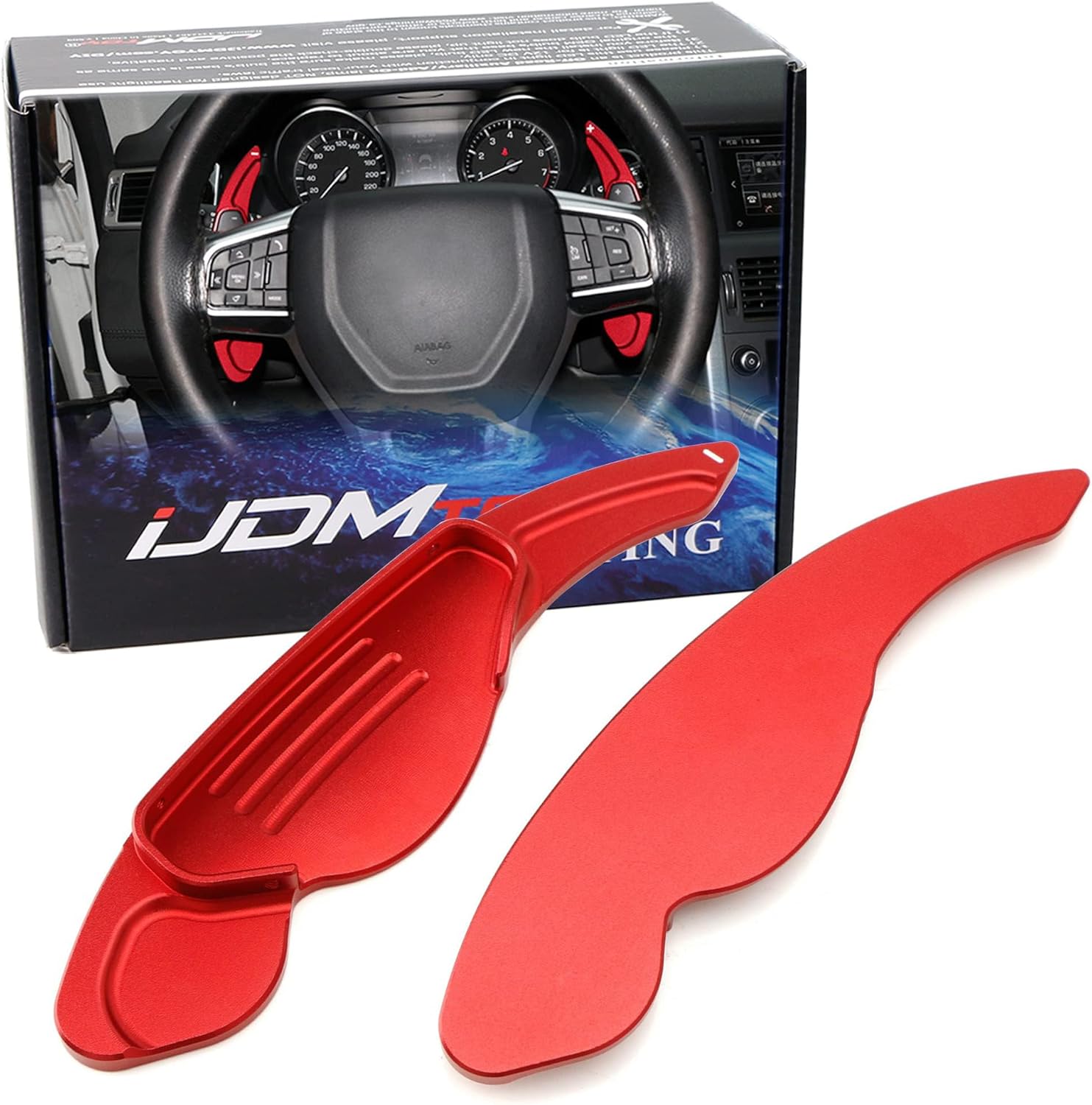 iJDMTOY Red CNC Billet Aluminum Large Paddle Extensions Compatible with Jaguar F-Pace E-Pace XE XF XJ, Compatible with Land Rover Evoque, Discovery Range Rover Sport, etc