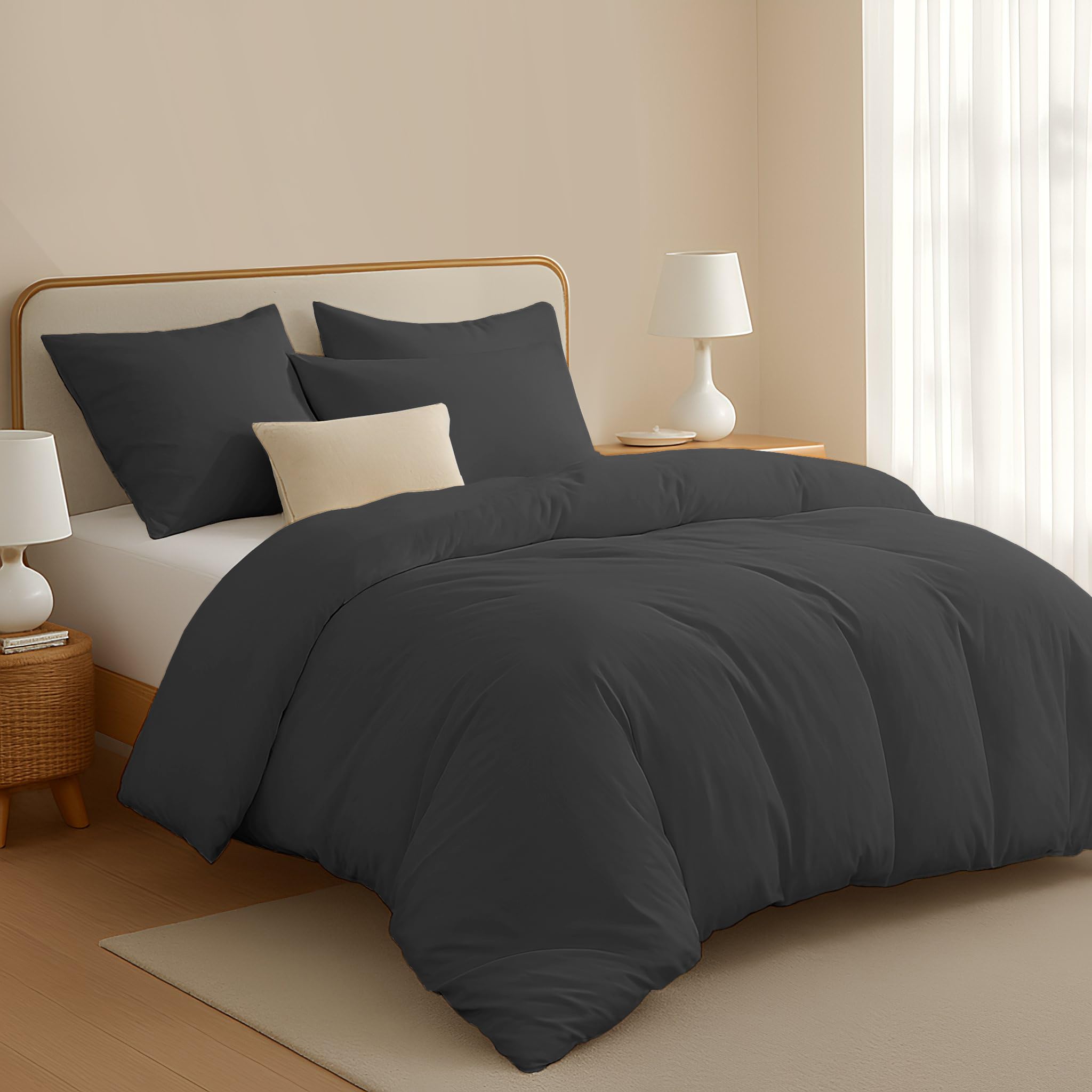 Pamposh Charcoal 400 Thread Count Egyptian Cotton Single Duvet Cover Set - Premium Cotton Breathable Single Duvet Cover - Luxurious Hotel Quality Bedding Set With Zipper Closure