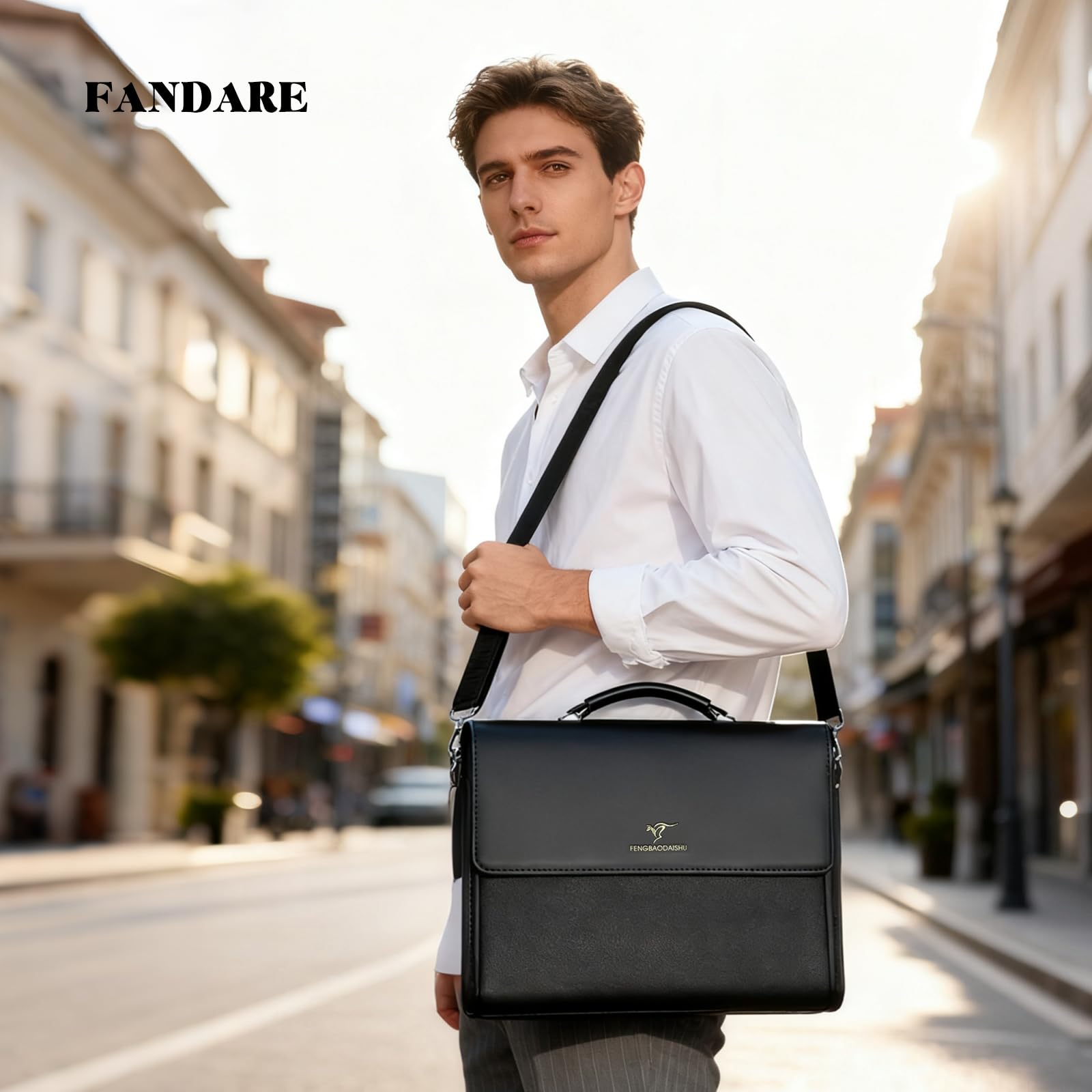 FANDARE Retro Aktentasche für Herren, Großzügiges Volumen mit mehreren Fächern PU-Leder Laptoptasche als Umhängetasche für Büro, Reisen Beruf für Berufstätige & Geschäftsleute
