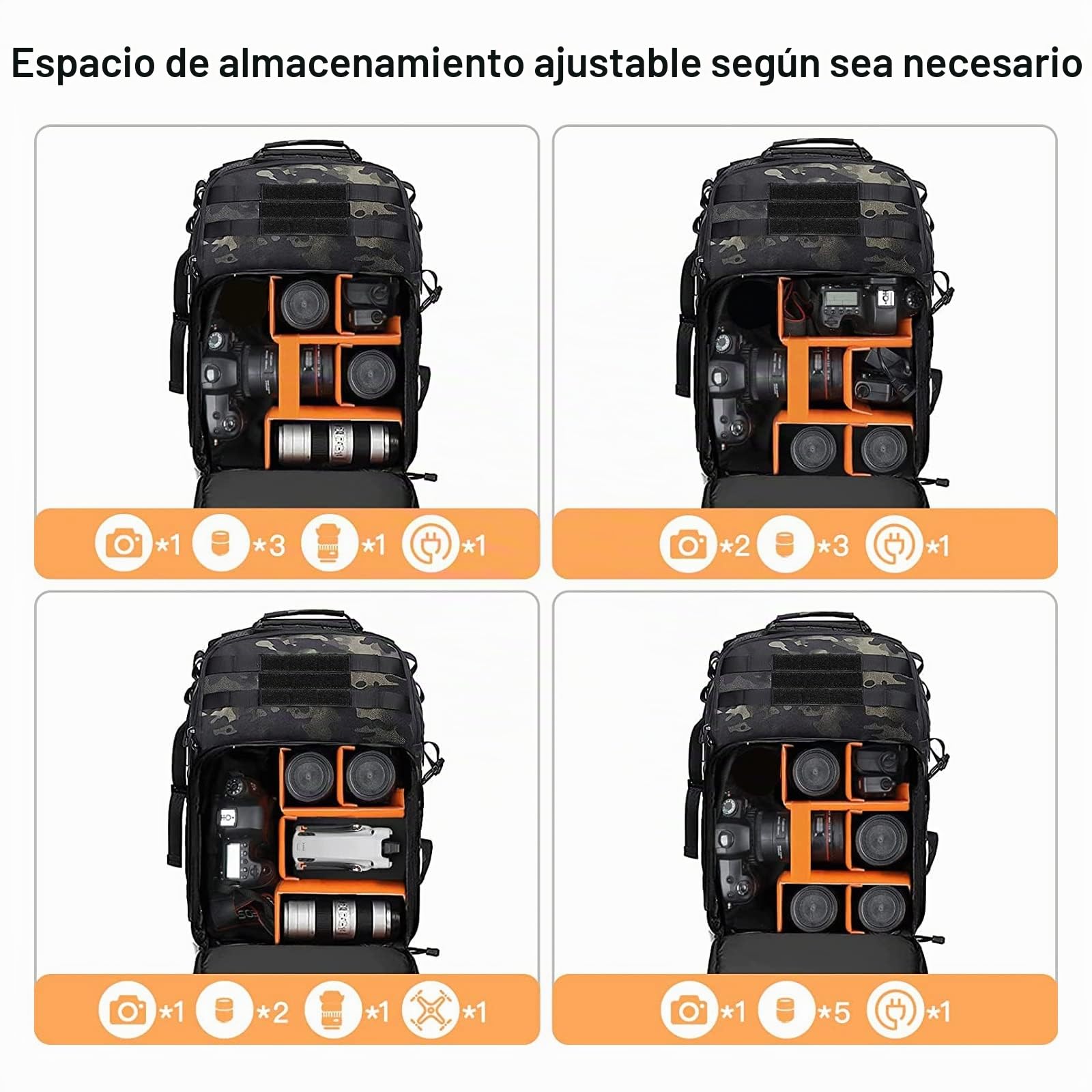MOSISO Mochila Táctica para Cámara, DSLR/SLR/Mirrorless con Soporte para Trípode y Compartimento para Portátil de 15-16 pulgadas Compatible con Canon/Nikon/Sony, Camuflaje Nocturno | Para Cámara con Soporte para Treppied & 15-16 pulgadas Laptop Compartime
